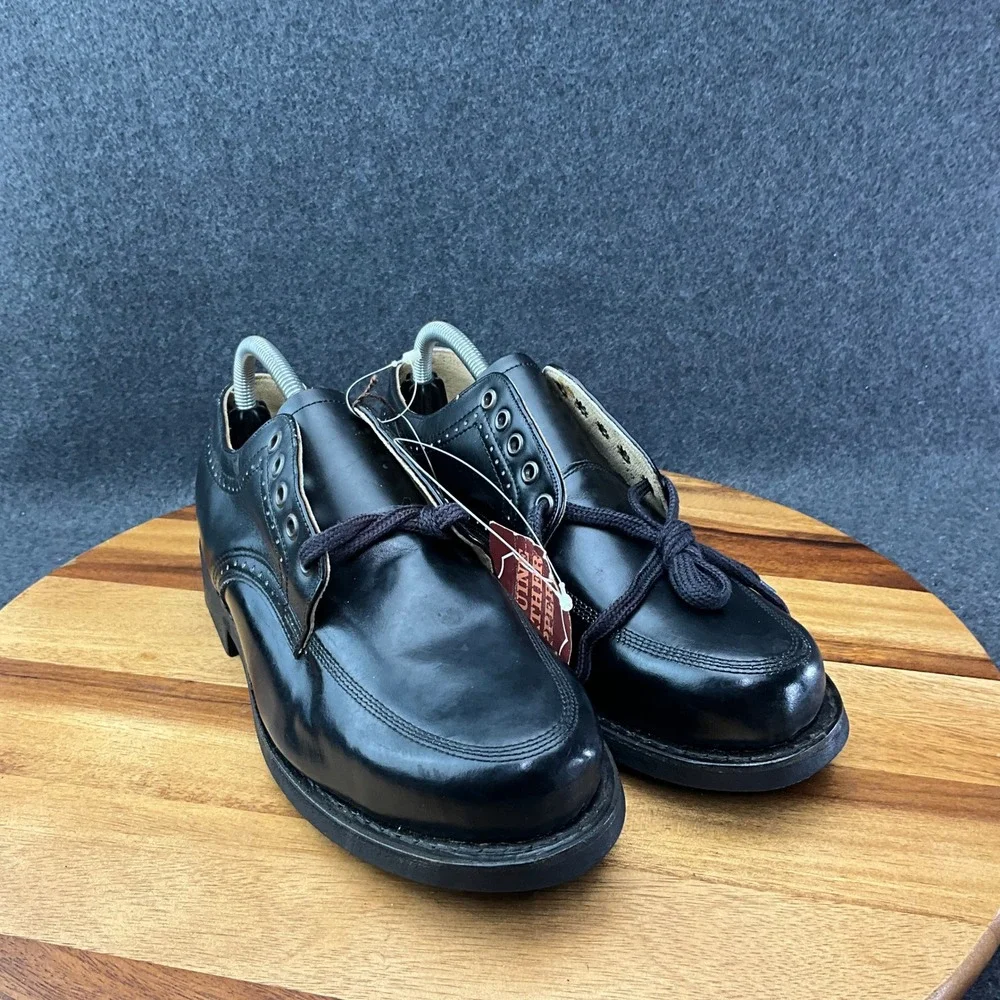Vintage 90s Brahma Leather Oxfords Work Shoes Men's Sz 9 Black Steel Toe Rugged